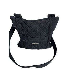 Vera Bradley Black Quilted Crossbody Bag With Adjustable Strap & Front Zip Pocke